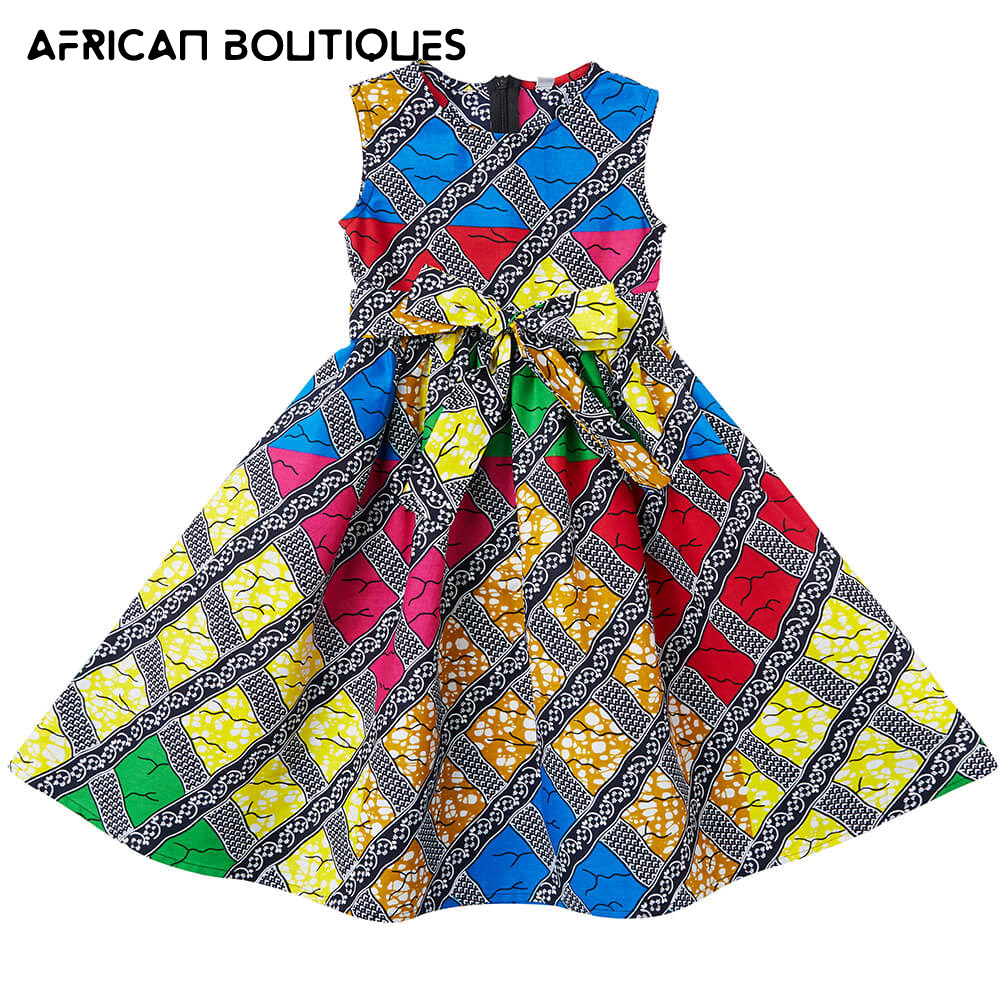 아이를위한 아프리카 옷 패션 민소매 드레스 크리스마스 파티 드레스 여자 왁스 코튼 재봉 고품질 드레스
